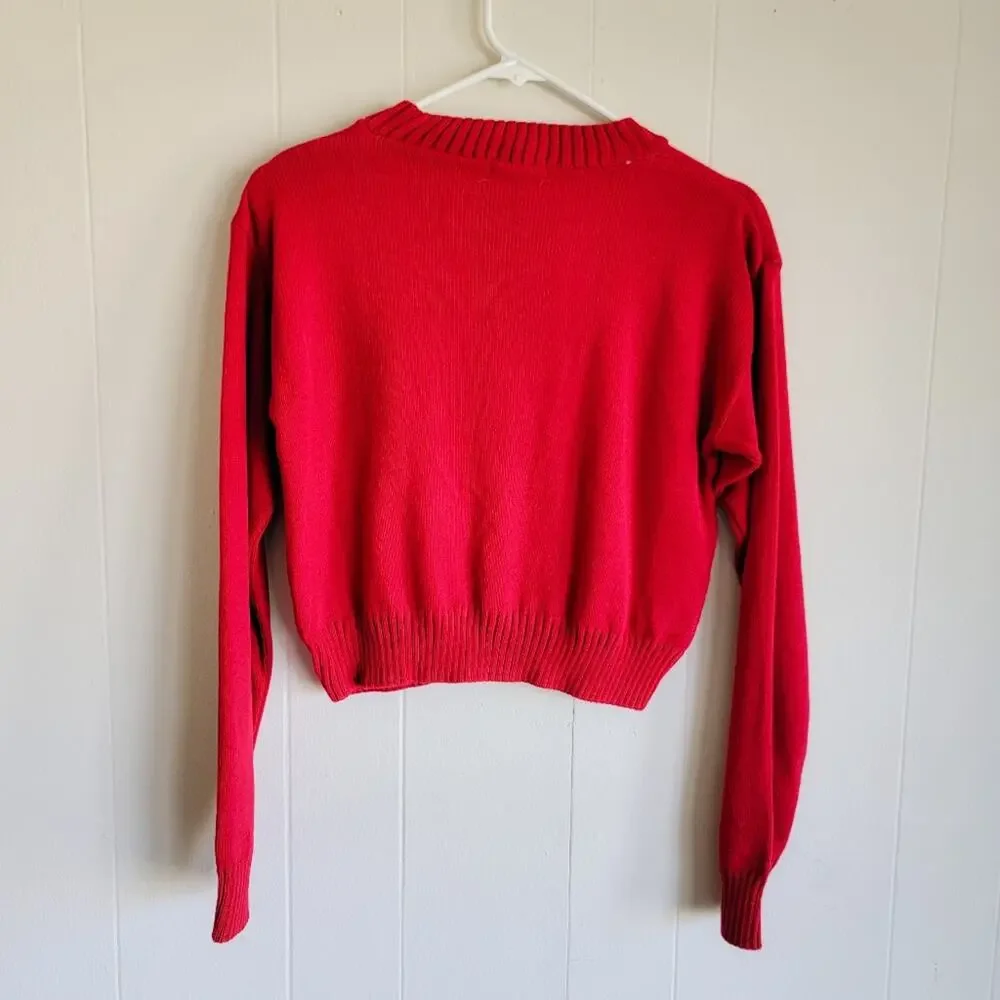 PrettyLittleThings Red Crop "Where My Ho's At" Christmas Sweater - Picture 2 of 3